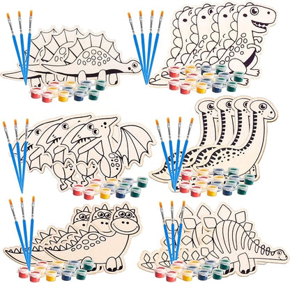 Set of 24 Valentines Cards for Kids Classroom - Valentine's Day Dinosaur Wood Painting Kits for Kids School - Each Valentines Gift Includes Complete Craft Kit & Card for Boys Girls Classroom Exchange