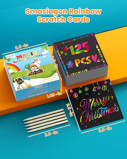 Smasiagon Rainbow Arts & Crafts for Kids - 125 Mini Scratch Paper Notes - Art Supplies Kids Toys Party Favor - Halloween Christmas Birthday Gift for Girls Boys