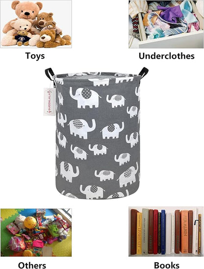 QUEENLALA Large Storage Basket,Laundry Hamper/Bathroom/Home Decor/Collapsible Round Storage Bin,Boys and Girls Hamper/Boxes/Clothing(Round-Elephant)