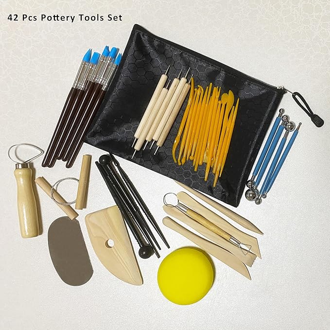 Air Dry Clay 10 LBs with 42 Pcs Set Pottery Clay Tools Set for Hand Modeling and Throwing, Non-Toxic (Gray & Kit)