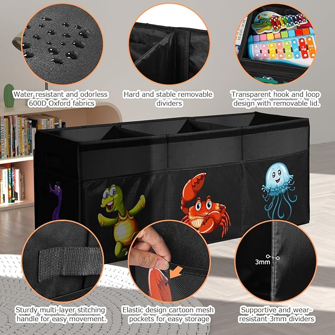 Extra Large Toy Box, Collapsible Sturdy Toy Storage Organizer with Lids, 155L Storage Box for Boys Girls, 42"x16"x14" Kids Bin Chest Baskets for Living Room, Playroom, Bedroom, Nursery, Black