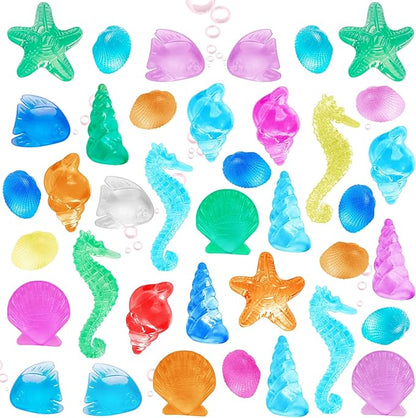HAPTIME 100 Pcs Sensory Bin Filler, Diving Gem Pool Toys for Kids, Plastic Seashells Under The Sea, Little Mermaid Table Decorations, Sea Shells for Crafting, Vase Filler