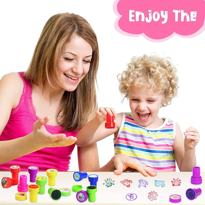 Kosiz 200 Pcs Assorted Stamps for Kids Bulk Teacher Stamps Self Ink Kids Stamps Assorted Stampers for Birthday Gifts Party Favors Back to School Supplies Game Prizes (Cute Style)