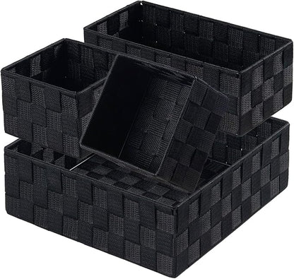 Posprica Small Black Baskets Cube Bin Container Tote,Woven Storage Baskets for Organizing Organizer Divider for Drawer, Closet, Shelf, Dresser, Set of 4