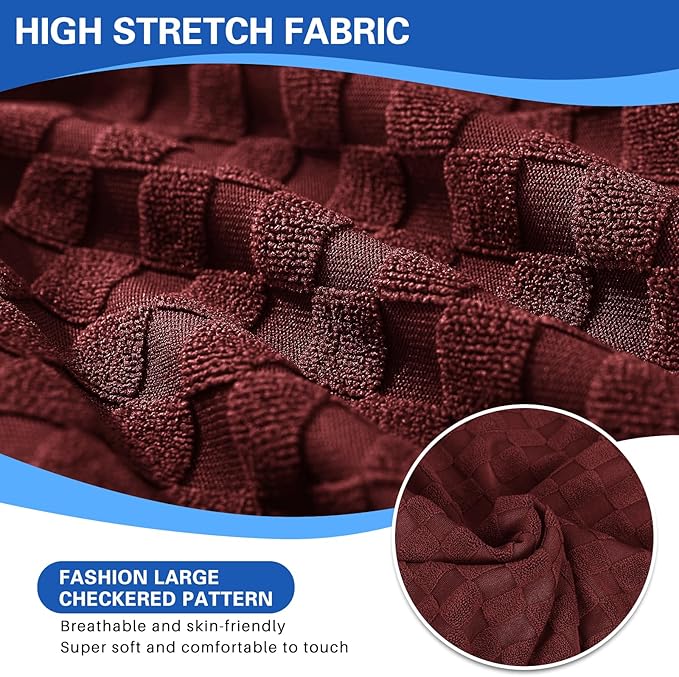 MAXIJIN Recliner Cover Slipcovers for Living Room 4 Pieces Stretch Jacquard Recliner Chair Cover Soft Fitted Recliner Protector with Elastic Bottom for Kids, Pets (Recliner, Wine Red)