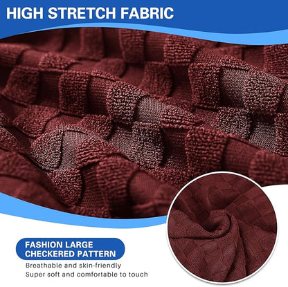 MAXIJIN Recliner Cover Slipcovers for Living Room 4 Pieces Stretch Jacquard Recliner Chair Cover Soft Fitted Recliner Protector with Elastic Bottom for Kids, Pets (Recliner, Wine Red)