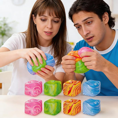 4PCS Slow Rising Stress Cubes 4 Colors, Stress Balls for Adults Fidget Toys Adults, Squeeze Squishy Toys for Anxiety Relief & Autism, Easter Basket Stuffers Birthday & Easter Gifts