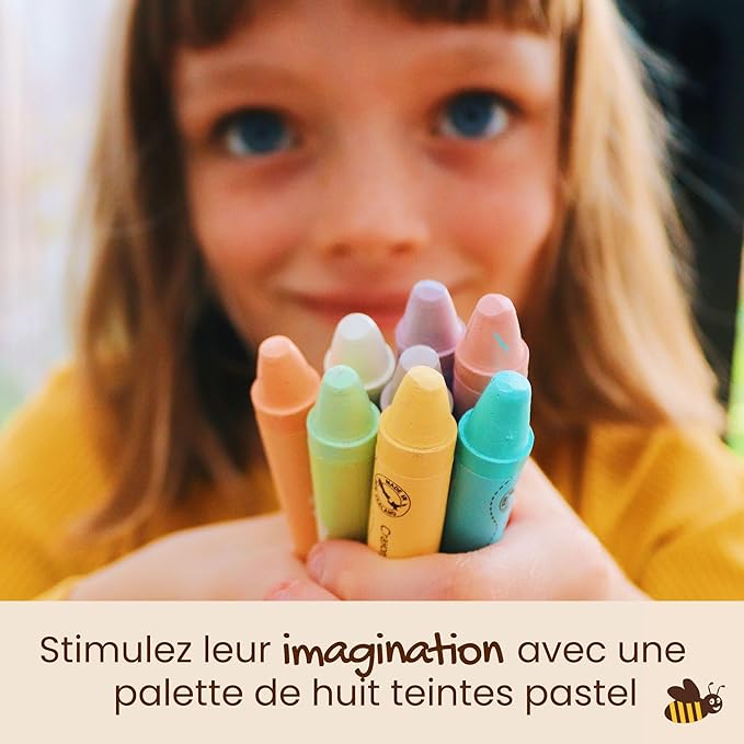 Honeysticks Jumbo Crayons (8 Pack) - Pastel Colors - Non Toxic Crayons for Kids - 100% Pure Beeswax, Food Grade Colors - Large Crayons, Easy to Hold and Use - Sustainably Made in New Zealand