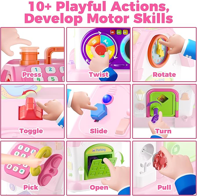 Talkfun Montessori Toy for 1 Year Old Girl Gifts, Musical Bilingual Educational Toddler Toy Age 1-2 Yr 12-18 Month, First Birthday Gift for 1 Year Old Girl (Pink)