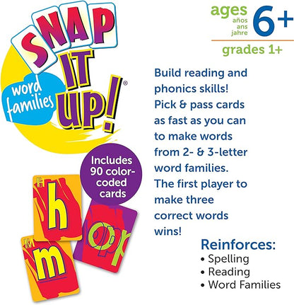 Learning Resources Snap It Up! Phonics & Reading Card Game, Homeschool,Reading Game, 90 Cards Included, Ages 6+
