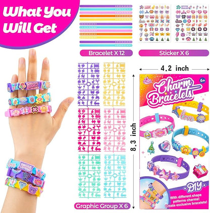 Ambesi DIY Bracelet Making Kit, 12 Pcs Silicone Wristband, Charm Friendship Bracelet Kit for Girls Ages 3+ Years Old, Arts & Crafts Toy, Crafts Gifts Set for Girls Kids Birthday Gift