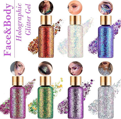 Pure Gold Face Body Eye Rave Glitter Gel, Self-Adhesive Hair Glitter for Women Kids, Holographic Chunky Sparkle Shine Shimmer Makeup for Singer Concert Music Festival Accessories, 1oz