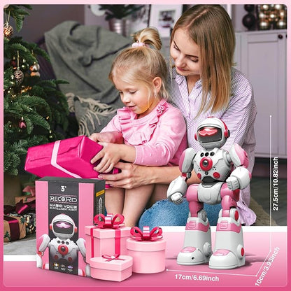 Robot Toys for Kids 3-5, Robot for Girls 3 4 5 6 Year Old Upgrade Record Voice Remote Control Robo Programmable Music Dancing Function Smart Pink Warrior Birthday Gift Toy for Toddler 7 8 9 8-12
