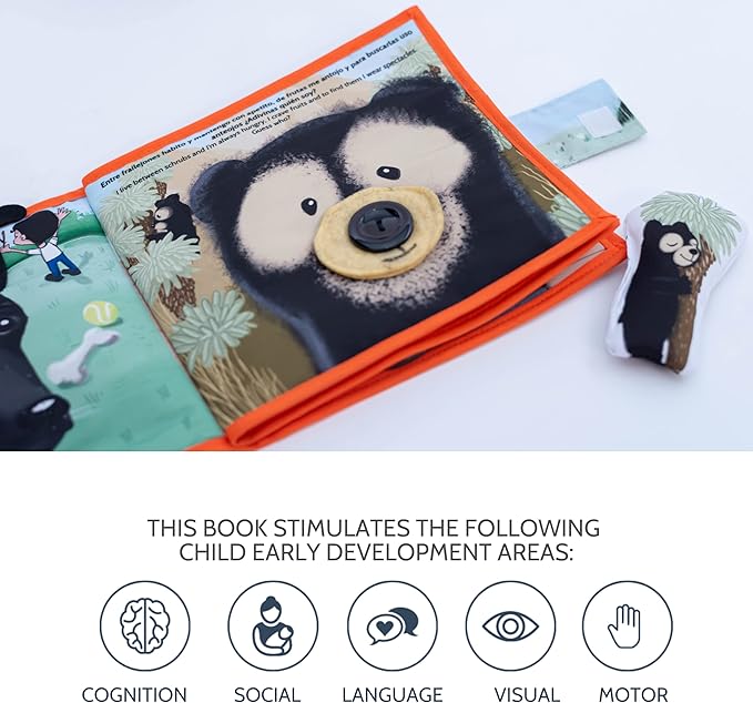 Bilingual Quiet Book for Toddlers | Written in English and Spanish | Activity Book for Toddlers 1 Plush Toy Included | Carry on Travel Play and Learn Sensory Toy | Libros en Español para Niños.