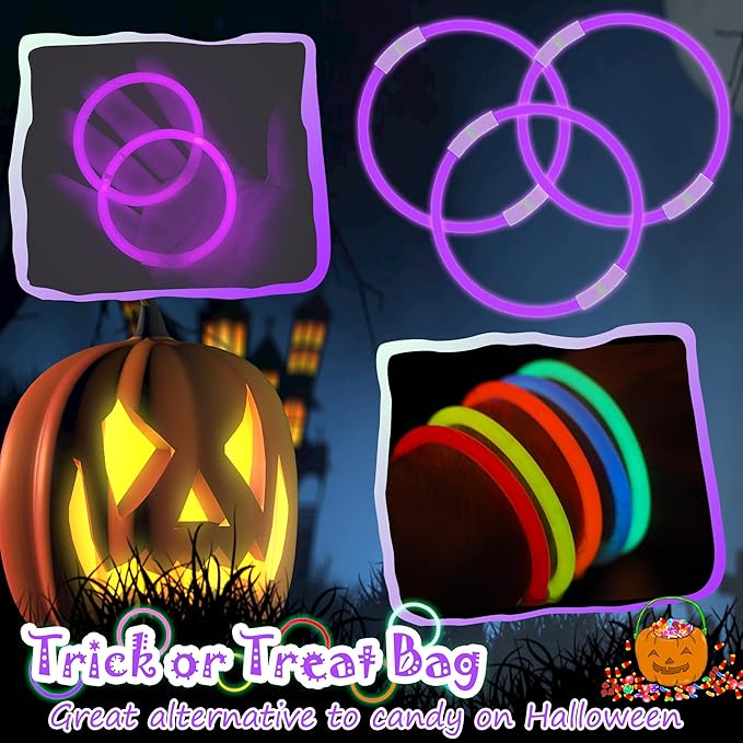 100 pk 8" Purple Glow Sticks Bulk Party Favors, Light up Glow Necklaces & Bracelets in the Dark Party Supplies For Christmas Halloween Mardi Gras Birthday Neon Party (100 * Purple)