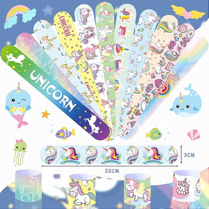 Viicoor Slap Bracelets 48PCS Unicorn Mermaids Snap Bracelet Wrisrtband for Party Favors Basket Bag Filler School Prizes Birthday Exchanging Gifts Bulk (19-Mermaids and Unicorns-48PCS)