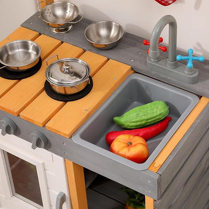 Mud Kitchen for Kids Outdoor - Kids Outdoor Play Kitchen Playset with Cookware Accessories - Perfect for Chef Pretend Play