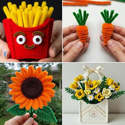 Caydo 300 Pieces Yellow Orange Pipe Cleaners for Flowers Making, Thick Fluffy Chenille Stems for Kids Creative Arts & Crafts and Home Decorations