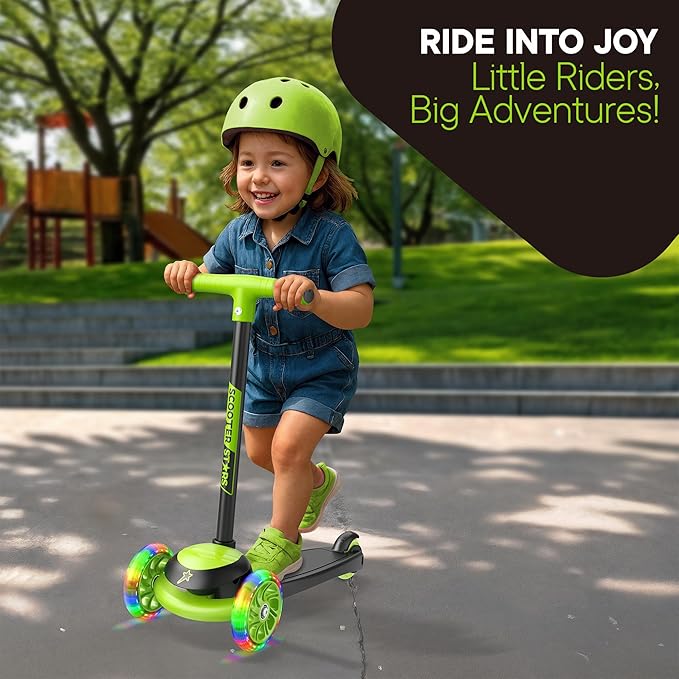 3 Wheel Scooter for Kids, Smooth Light Up LED Front Wheels, Wide Anti Slip Deck, Rear Foot Brake, Easy Lean to Steer Maneuvering, Indoor & Outdoor Ride On Toys for Ages 2 Up,