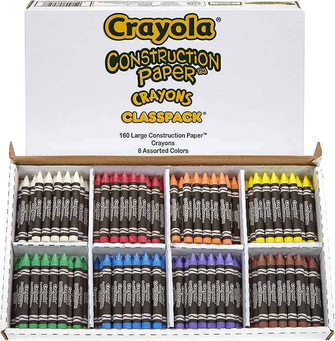 Crayola Construction Paper Crayon Classpack, 8 Colors, Pack of 160, Assorted, Large