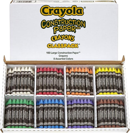 Crayola Construction Paper Crayon Classpack, 8 Colors, Pack of 160, Assorted, Large