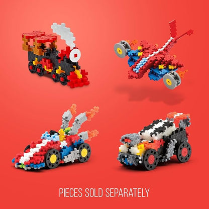 PLUS PLUS Accessory Pack, 2 Baseplates, 8 Wheels, Car Plane Train Building Pieces, Stem Construction Parts for Kids - Gray & Black