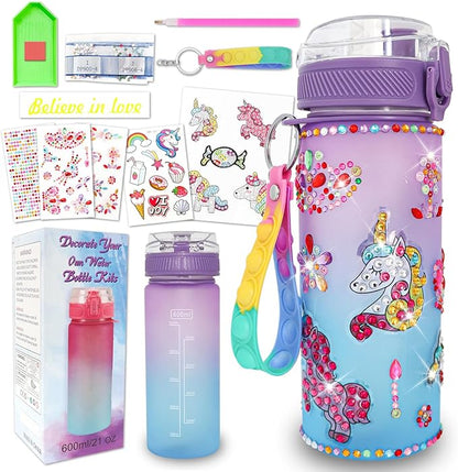 Gifts for Girls 4-12, Decorate Your Own Water Bottle Kits for Girls, Unicorn Diamond Crafts Painting Toys, Kids Water Bottle for School, Christmas and Birthday Gifts Toys for Girls