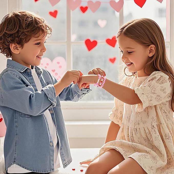 PinkSheep Class Valentine Bracelets Bulk: 36Pcs Valentine's Day Gift for Little Girls, Heart Valentines Day Bracelets Bulk for Kid, Valentines Day Jewelry Girl