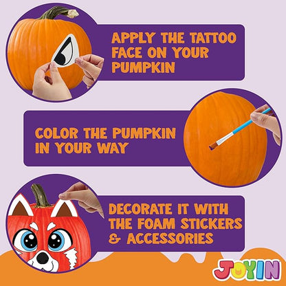 Klever Kits Halloween Pumpkin Decorating Kit, Halloween Party Supplies Arts Crafts, Party Favor for Kids, DIY Pumpkin Painting Kit with 10 Animal Designs, Coloring Craft Games Classroom Activities