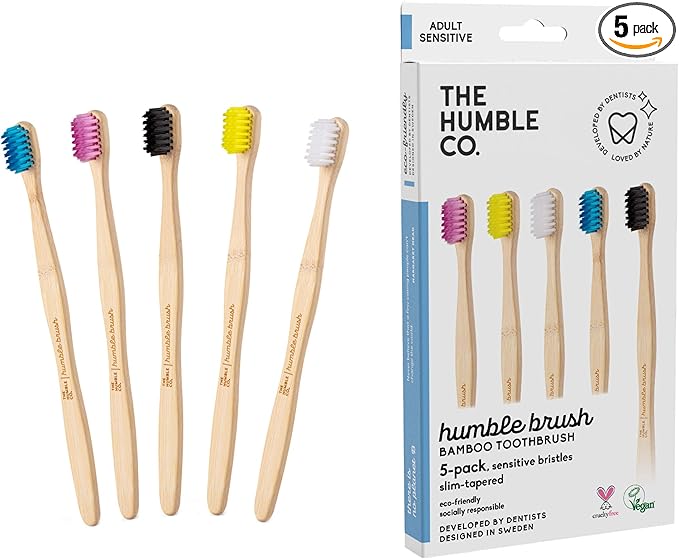 The Humble Co. Bamboo Toothbrushes (5pk) – Toothbrushes for Superior Oral Care, Dental Hygiene, and Gum Care, BPA Free (Ultra Soft Bristles)