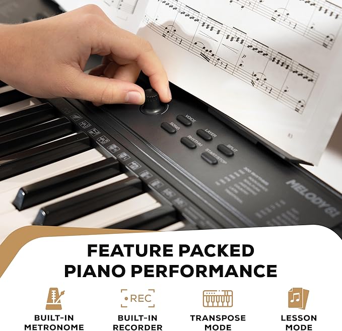 Alesis Melody 61 MK4 Keyboard Piano for Beginners with 61 Keys, Speakers, Stand, Bench, Headphones, Tablet/Sheet Music Stand, 300 Sounds and Music Lessons