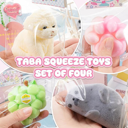taba Silicone Squishy Animal,Handmade taba Cute Squishy-Puppy, Seal, Cat Paw & Grape（4pcs）