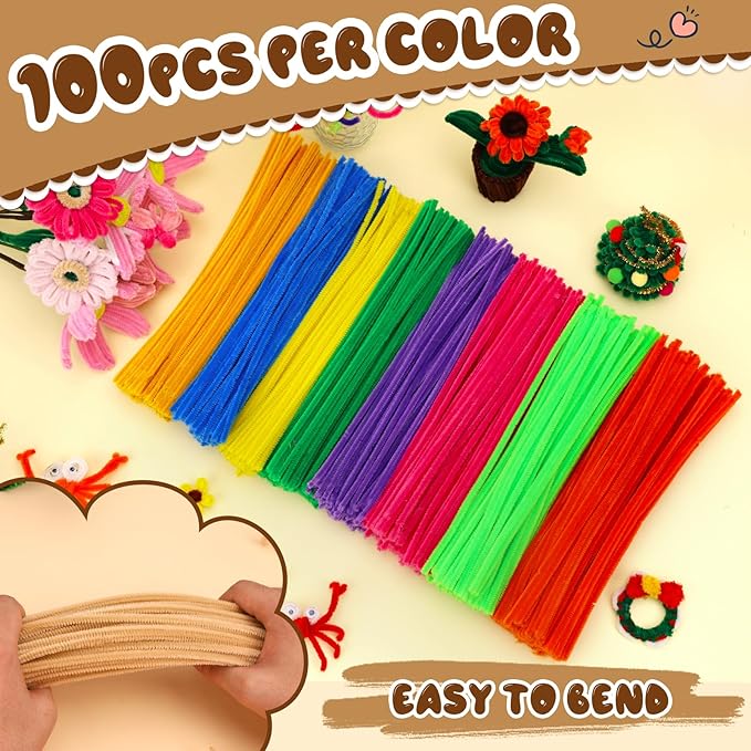 Pipe Cleaners, 100PCS Christmas Pipe Cleaners Craft Supplies, Cream Brown Pipe Cleaners Bulk Fuzzy Sticks for DIY Art and Craft Projects Home Decoration