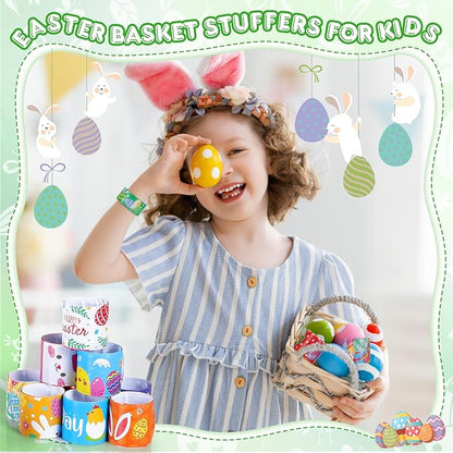 Easter Slap Bracelets for Kids 36PCS Easter Basket Stuffers for Kids Bulk Snap Bracelet Easter Party Favors Supplies Easter Egg Fillers Toys Goodie Bag Stuffers Toy Gifts for Student Classroom Prizes
