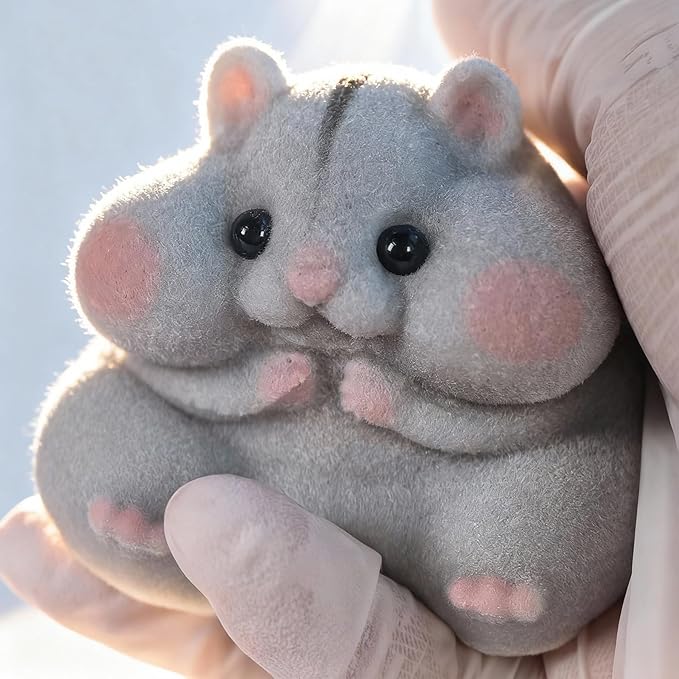 Handmade Taba Squishy Hamster Toy, Cute Squishy Hamster Fidget Toy, Realistic Hamster Toy, Soft Silicone Mochi Furry Toy, Stress Relief Gift for Adults & Kids, Sensory Anxiety Plushie (Gray)