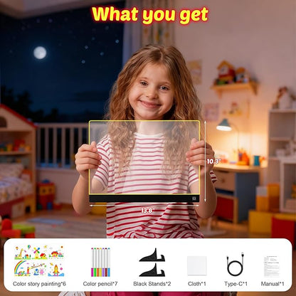 16-Inch LED Drawing Board for Kids | Light Up Doodle Board Glow Drawing Tablet | Reusable Kid Drawing Pad Toy | Arts Supplies Crafts for Kids Ages 4-8 | Creative Art Birthday Gifts for Girls Boys