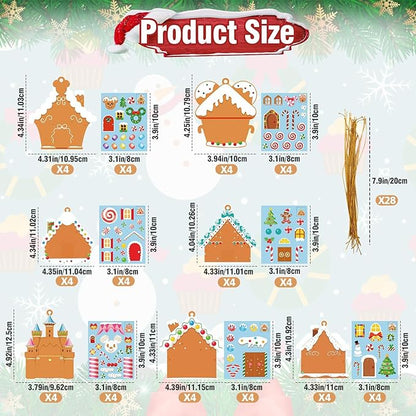 GuassLee Christmas Ornaments Art and Crafts for Kids - 28pcs DIY Christmas Gingerbread House Cutouts with Christmas Lollipop Candy Cane Stickers for Xmas Tree Home Party Favors Classroom Art Activity