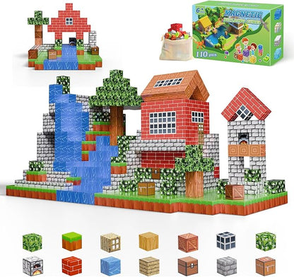 Magnetic Blocks 110PCS Toys for Boys & Girls Age 6 7 8 9 10(Village)