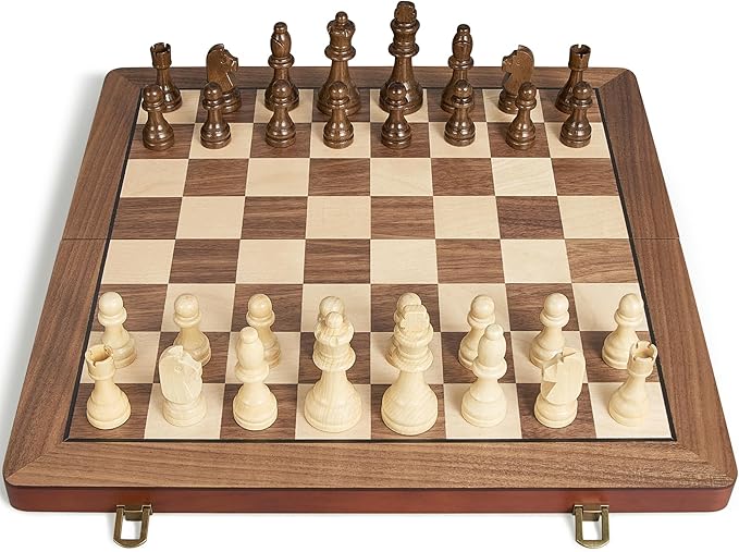 17" Magnetic Wooden Chess Set for Adults Kids, Chess Board Games with Magnetic Pieces & Extra Queens, Folding Portable Travel Large Unique Chess Sets for Tournament Professional Beginner