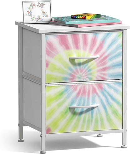 Sorbus Nightstand with 2 Drawers - Kids Bedside Furniture End Table Night Stand - Steel Frame, Wood Top & Easy Pull Fabric Bins - Dresser & Chest for Home, Bedroom Accessories, Office & College Dorm