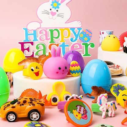 JOYIN 200Pcs Prefilled Easter Eggs with Assorted Toys Plus Stickers Inside, Easter Eggs Filled for Kids, Basket Stuffers, Egg Hunt, Party Favors, Classroom Prize Supplies