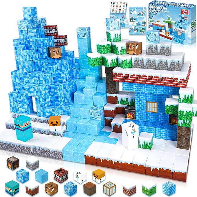 Magnetic Blocks - 100PCS Magnetic Blocks Build Frozen Castle - Magnetic Toys for Montessori Toddler Christmas Birthday Gifts - STEM Sensory Toys for 3 4 5 6 7 8 9 10 Year Old Girls