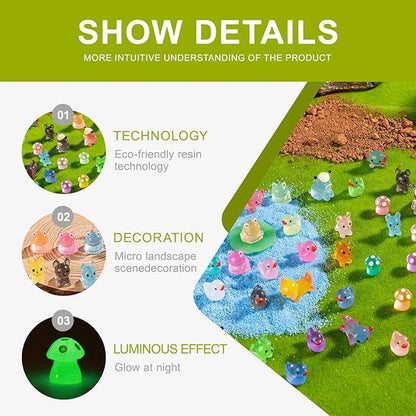 52pcs Mini Resin Animal Figures Bulk Duck Mushroom Frog Tiny Resin Animals Little Small Figures Miniatures for Party Favors Bag Fillers Dollhouse Decor