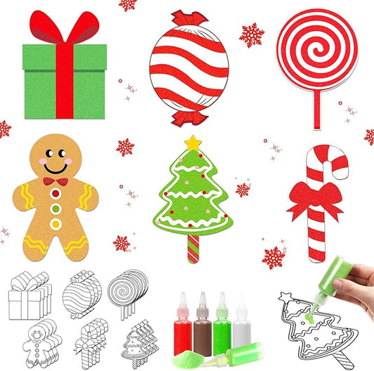 24 Set Christmas Sand Art Kits for Kids Christmas Crafts Candy Cane Gingerbread Kit Create Your Own Sand Painting Kits Classroom Home Creative Activities