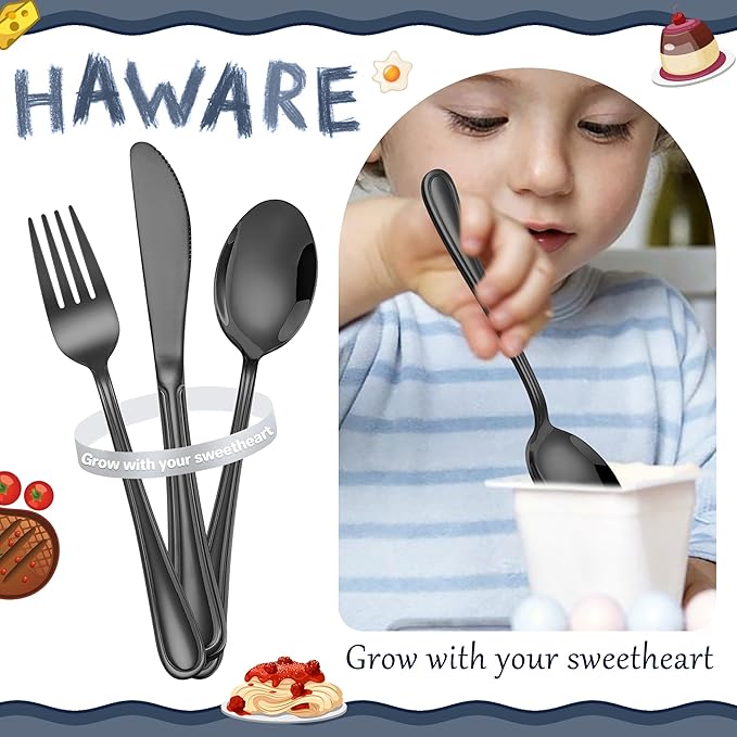 HaWare 12-Piece Kids Silverware, Stainless Steel Toddler Utensils Flatware Set, Preschooler Eating Utensils Includes 4 Spoons 4 Forks 4 Knives, Metal Children Cutlery for Home School, Mirror Finished