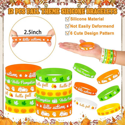 Erweicet Fall Party Favors 72 PCS Autumn Slap Bracelet DIY Stickers Plastic Straws Silicone Bracelets Tattoo Stickers Gift Bags for Kids Fall Harvest Party Classroom Rewards Goodie Bag Filler