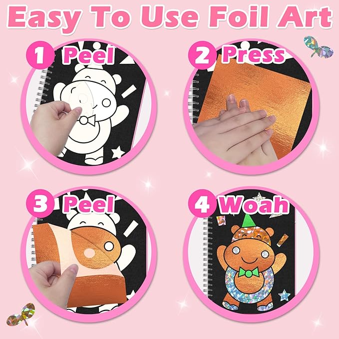 SOOVSY Art & Craft Activity Toys Kit, Foil Animals Crafts Children Fun DIY Creative Toy of The Year, No Mess Art Kits for Kids, Gift for Boys Girls Ages… (Birthday&Coloring)