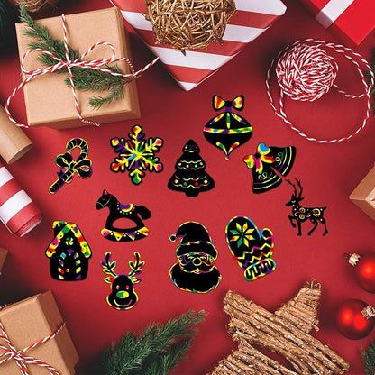 LOKIPA Christmas Scratch Paper Art Set, 80 Pieces Magic Rainbow Scratch Off Cards Ornaments for Kids Christmas