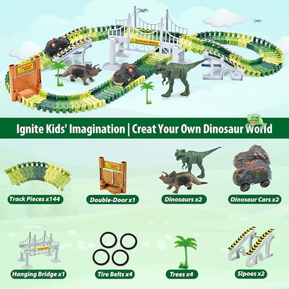 Kids Toys Train Dinosaur Toys: Dinosaur Train Toys Race Track Set 160PCS Boy Toys Dinosaur World Road Race Toddler Dinosaur Toys Cars Christmas Birthday Gifts for 2 3 4 5 6 7 8 Year Old Boys Girls