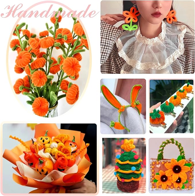TOAOB 100pcs Pipe Cleaners Orange Pipe Cleaners Chenille Stems 6mm x 12 Inch Fuzzy Sticks Crafts Supplies for DIY Art Crafts Decorations